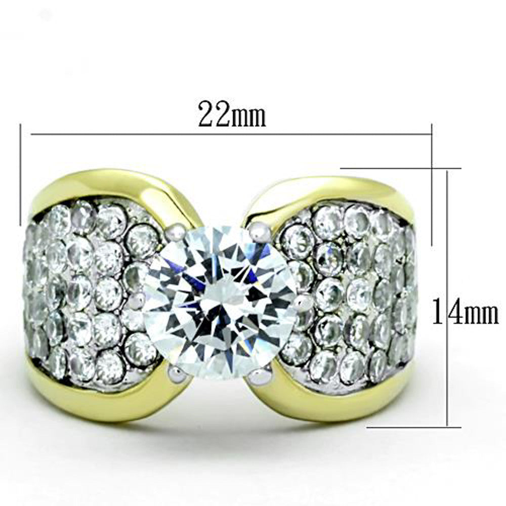 ARTK1547 Stainless Steel 2.94 Ct Zirconia Two Toned Ion Plated Engagement Ring Sizes 5-10